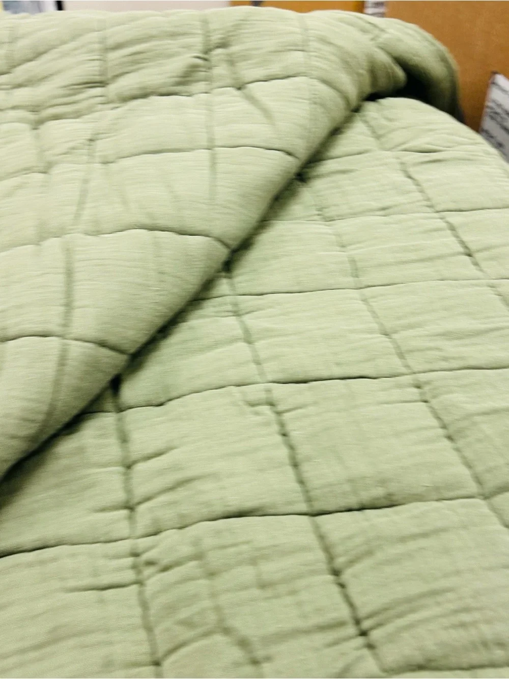 NWT QUINCE Organic Cotton Gauze Box Quilt Full/Queen Olive 6593